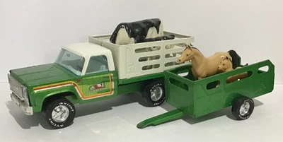 Винтажный зеленый нейлон фермы пикап прицеп колье кровать прессованная сталь коровы лошади - Изображение 1 из 4