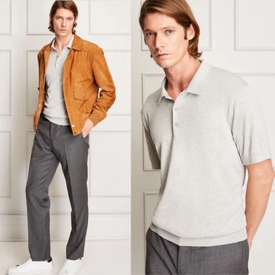 Camisa Polo Club Monaco Para Hombres Mediana M Gris Seda Algodón Tejido Manga Corta Informal Foto 1 de 4