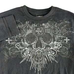 Vintage Y2K MMA Elite Shirt Herren Medium Waffle Thermal Fighter Skull Cross Grunge - Bild 1 von 15