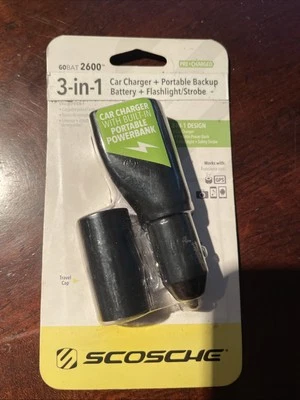 Scosche 3 合 1 GoBAT 2600 便携式 USB 车载充电器 移动电源 手电筒 PBC71R — 第 1/2 张图片