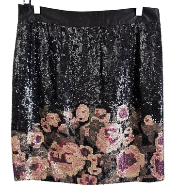 Falda lápiz de fiesta Etcetera para mujer negra con lentejuelas floral inferior hasta la rodilla talla 8 Foto 1 de 4