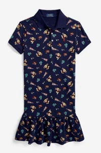 NWT Polo Ralph Lauren Polo Bear Stretch Navy Mesh Polo Dress Sz 12-14 - Picture 1 of 10