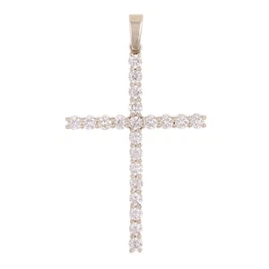 14k White Gold 1.76ctw Diamond Cross Pendant 1.9" 3.8 grams - Picture 1 of 5