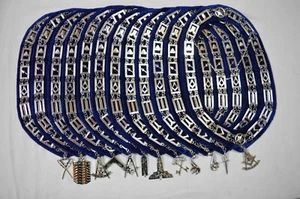 MASONIC REGALIA BLUE LODGE OFFICER SILVER COLOR CHAIN COLLARS WITH JEWELS 12 PCS - Picture 1 of 3