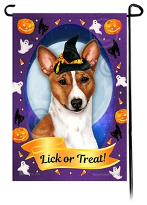 Halloween Garden Flag - Red and White Basenji - Picture 1 of 1