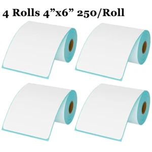 4 rollos 4"x6" etiqueta de envío térmico directo 250/rollo para impresora Zebra Eltron - Imagen 1 de 11