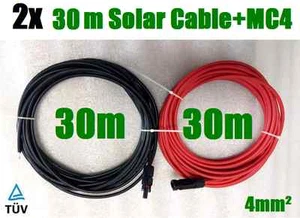 2 x 30m Solar Cable Connectors Wire From Solar Panel to regulator 4mm² Lead Plug - Picture 1 of 1