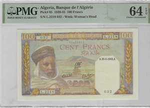 ALGERIA 100 FRANCS P.85 1939 PMG 64 EPQ - Bild 1 von 2