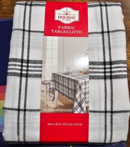 Holiday Time Fabric Tablecloth Plaid Black/White 60x102 By Walmart - Picture 1 of 4