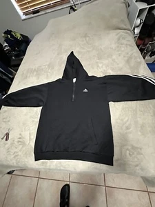 Vintage 90s Adidas Hoodie Sweatshirt Adult Large Black Pullover USA Made Mens - Picture 1 of 10