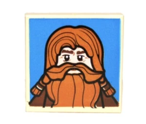LEGO LOTR Tile, Modified 2 x 2 Inverted with Red-Haired Dwarf on Blue Background - Picture 1 of 1