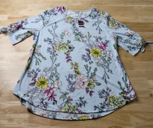 West Loop Floral Tunic Top Blouse Bow Sleeve Pale Blue X-Large Multicolor - Picture 1 of 5