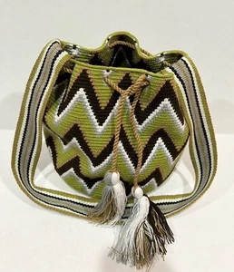 Wayuu Mochila Columbian Bag Crochet Bucket Purse Boho Hippie Chevron Tassel READ - Picture 1 of 14