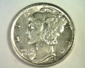 Moneda de diez centavos Mercury 1943 sobre monedas bobs originales sin circular + AU + ENVÍO RÁPIDO 99c - Imagen 1 de 2