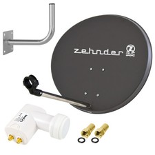 ZEHNDER Digitale Sat Anlage 60 cm Spiegel Twin LNB 0,1 Schüssel Wandhalter grau