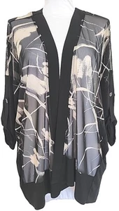 Joseph Ribkoff Black Off White Sheer Blouse Kimono Bell Batwing Sleeves - Size 6 - Picture 1 of 4