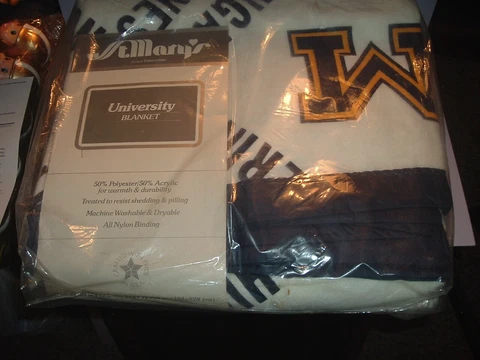 Vintage NOS Michigan Wolverines Stadium Sports Blanket 72 x 90 Twin or Full Size Cover