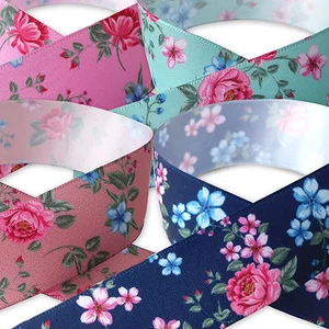 Cinta satinada floral vintage de 1 metro x 25 mm de ancho en mal estado elegante artesanía regalo envoltura para pastel - Imagen 1 de 5
