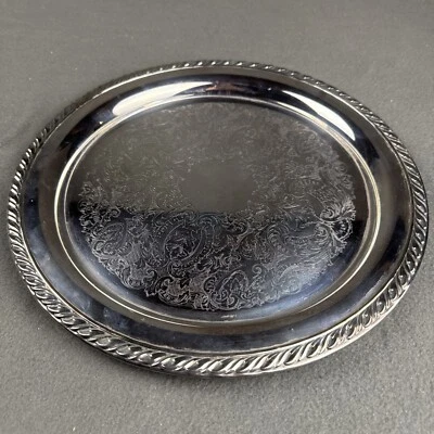 Bandeja redonda para servir vintage ONEIDA EE. UU. diseño ornamentado plateado 12" Foto 1 de 4