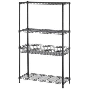 mzg 4-Tier Steel Wire Shelving Unit Adjustable Legs Removable Shelves Black - Picture 1 of 4
