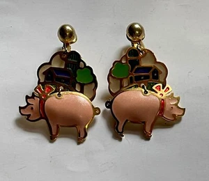 Pendientes colgantes vintage Berebi granja y cerdo 2 piezas línea Mes Annees Folles - Imagen 1 de 4