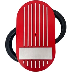 15" Oval RED Air Cleaner Kit - Raised Fins, CUSTOM Laser Engravable - Ansen USA - Picture 1 of 3