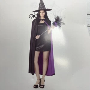 Adult Witch Costume Cape Black with Purple Lining One Size Fits Most OSFM - Picture 1 of 6
