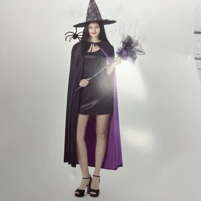 Disfraz de bruja adulto capa negra con forro púrpura talla única para la mayoría OSFM Foto 1 de 4