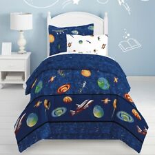 6Pc Twin Bed Set Galaxy Space Bed in a Bag Sheet Set Comforter Sham Sheets Blue