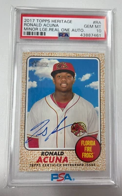 2017 HERITAGE MINOR LEAGUE RONALD ACUNA JR AUTO ROOKIE RC PSA 10 GEM MINT - Image 1 of 2
