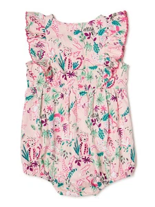 Wonder Nation Baby Girl Ruffle Romper Pink Safari Size 0-3 Months - Picture 1 of 2