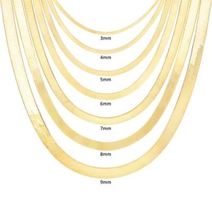 10K Yellow Gold Solid 3mm-9mm Flat Herringbone Chain Necklace Women Men 16"- 24" - Picture 1 of 75