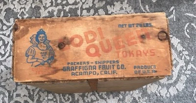 VTG Lodi Queen WOOD CRATE-EXCELLENT! Graffigna Fruit Co. Acampo, Calif. - Image 1 of 4