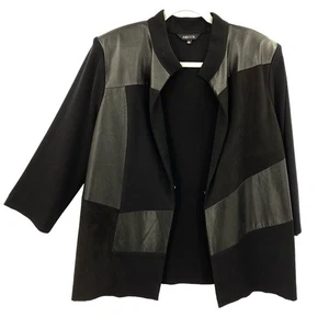 Misook Ponte Faux Leather Blazer Jacket Size Large Black Patch Boxy - Picture 1 of 8