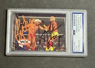 HULK HOGAN & RIC FLAIR 1995 CARDZ WCW MAIN EVENT SIGNED AUTOGRAPHED CARD PSA/DNA - Image 1 of 2