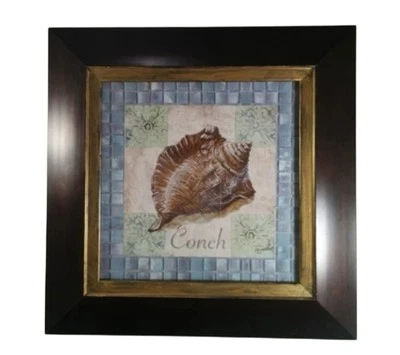 Arte de parede concha concha concha Tre Sorelle moldura vidro impressão praia náutica  - Imagem 1 de 4