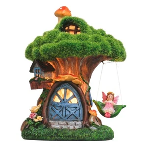 Fairy House Outdoor Statues with Solar Light for Garden Decor, Green Moss Res... - Picture 1 of 7