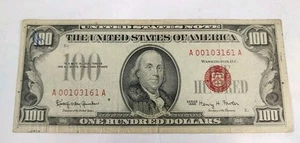 1966 $100 Red Seal United States Note Hundred Dollar Bill A Block Boston A Low # - Picture 1 of 8