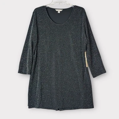 NUEVO CON ETIQUETAS Blusa Top Laura Ashley Negra Plateada Brillo Manga Larga Talla XL Formal Elegante Foto 1 de 4