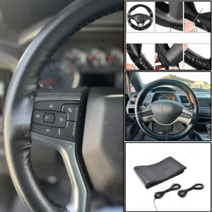 15" DIY Steering Wheel Cover Genuine Leather For 2006 2007-2019 Hummer H3 Black - Picture 1 of 13