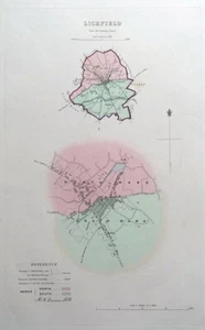LICHFIELD, STAFFORDSHIRE, UK, Street Plan, Dawson Original antike Karte 1832 - Bild 1 von 3