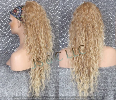Mezcla de cabello humano rubio mezclado cola de caballo cordón ex largo ondulado moño Foto 1 de 4