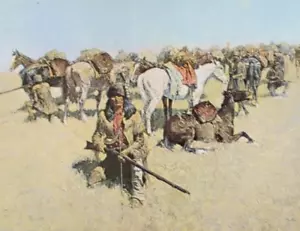 Frederic Remington Old Time Plains Fight Western Art Bookplate Druck 17 - Bild 1 von 4