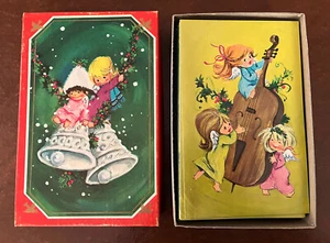 Unused Vintage MCM Box 14 Christmas Cards Heavenly Darlings Angel Girls Glitter - Picture 1 of 18