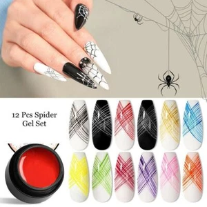 Juego de 12 piezas de esmalte de gel UV araña arte en uñas línea de tracción gel pintura elástica gruesa hágalo usted mismo - Imagen 1 de 12