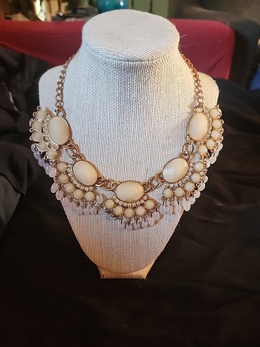 OFF WHITE Collana vintage bavaglino dichiarazione a goccia bianco sporco tono oro ottone catena