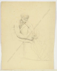 "Junger Mann entfernt einen Splitter vom Fuß", französische neoklassizistische Zeichnung - Bild 1 von 1