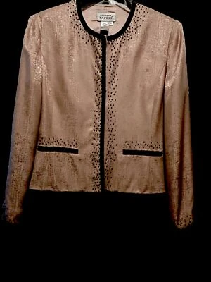 Chaqueta Adrianna Pappel 100 % seda con cuentas cierre de botones ocultos para mujer talla 12 Foto 1 de 4