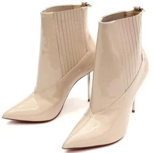 Christian Louboutin Size 35.5 Women's Pointed Toe Patent Leather Boots in Beige - Picture 1 of 7