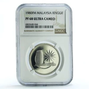 Malaysia 1 ringgit State Coinage Parliament House KM-9.1 PF68 NGC Ni coin 1980 - Picture 1 of 4